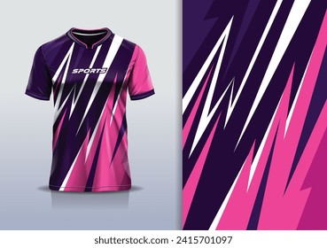 T-shirt mockup with abstract stripe line racing jersey design for football, soccer, racing, esports, running, in pink color