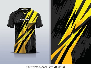 T-shirt mockup with abstract stripe line racing jersey design for football, soccer, racing, esports, running, in yellow color