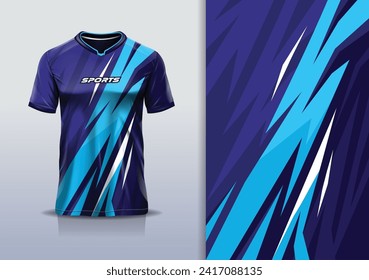 Modelación de camisetas con diseño de jersey de carreras de rayas abstractas para fútbol, fútbol, carreras, deportes, carreras, correr, en color azul