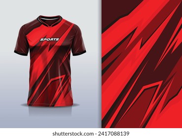 T-shirt mockup with abstract stripe line racing jersey design for football, soccer, racing, esports, running, in red color