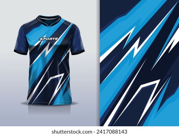 T-shirt mockup with abstract stripe line racing jersey design for football, soccer, racing, esports, running, in blue color