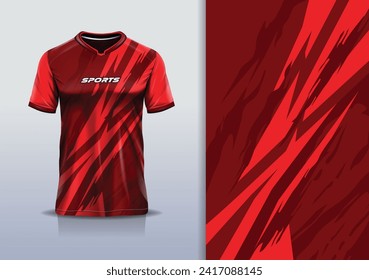 T-shirt mockup with abstract stripe line racing jersey design for football, soccer, racing, esports, running, in red color