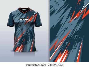 T-shirt mockup with abstract stripe line grunge rustic racing jersey design for football, soccer, racing, esports, running, in gray orange color