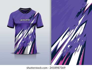 T-shirt mockup with abstract stripe line grunge rustic racing jersey design for football, soccer, racing, esports, running, in purple color