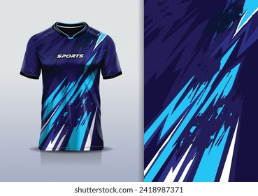 T-shirt mockup with abstract stripe line grunge rustic racing jersey design for football, soccer, racing, esports, running, in blue color