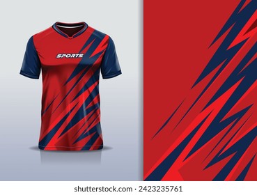 T-shirt mockup with abstract stripe line racing jersey design for football, soccer, racing, esports, running, in red color	
