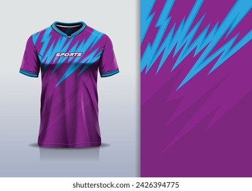 T-shirt mockup with abstract stripe line jersey design for football, soccer, racing, esports, running, in blue purple color	