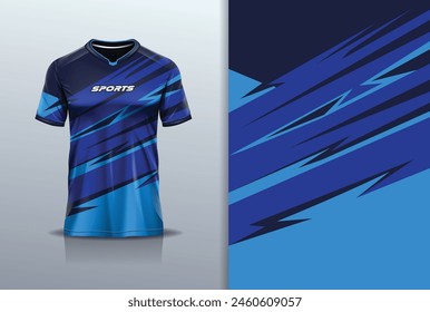 T-shirt mockup with abstract stripe line jersey design for football, soccer, racing, esports, running, in blue color