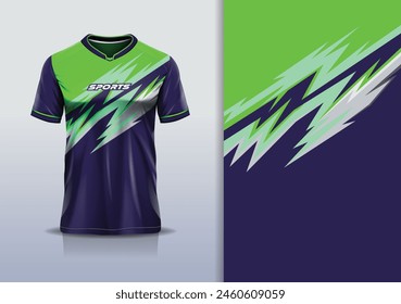 T-shirt mockup with abstract stripe line jersey design for football, soccer, racing, esports, running, in green blue color