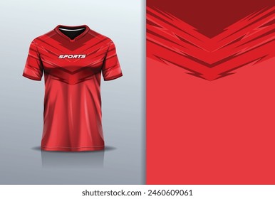 T-shirt mockup with abstract stripe line jersey design for football, soccer, racing, esports, running, in red color