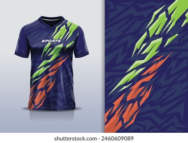 T-shirt mockup with abstract stripe line jersey design for football, soccer, racing, esports, running, in blue color