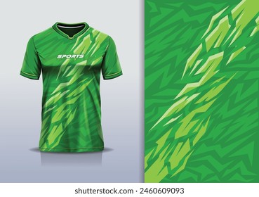 Modelo de la camiseta con diseño abstracto de la camiseta de la línea de la raya para el fútbol, fútbol, carreras, deportes electrónicos, correr, en color verde