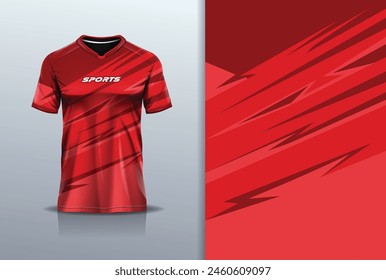 T-shirt mockup with abstract stripe line jersey design for football, soccer, racing, esports, running, in red color