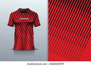 Modelo de la camiseta con el diseño abstracto de la camiseta del deporte de la línea de la raya para el fútbol, fútbol, carreras, deportes electrónicos, correr, en color rojo negro