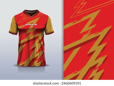 Tshirt mockup abstract stripe line grunge sport jersey design for football soccer, racing, esports, running, red gold color