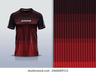 T-shirt mockup with abstract stripe line sport jersey design for football, soccer, racing, esports, running, in black red color