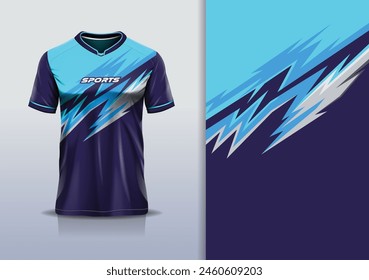 T-shirt mockup with abstract stripe line jersey design for football, soccer, racing, esports, running, in blue color