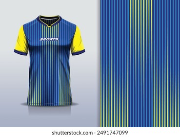 Tshirt mockup abstract stripe line sport jersey design for football soccer, racing, esports, running, blue yellow color