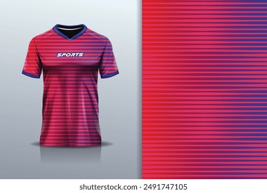 Tshirt mockup abstract stripe line sport jersey design for football soccer, racing, esports, running, red purple color