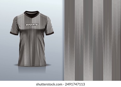 Tshirt mockup abstract stripe line sport jersey design for football soccer, racing, esports, running, black white color