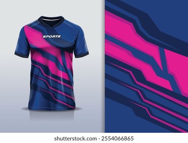 T-shirt mockup abstract stripe line jersey design for football, soccer, racing, esports, running, in blue pink color