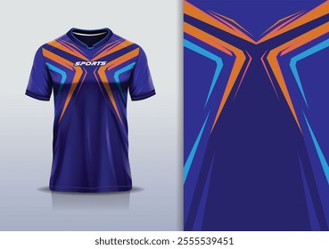 T-shirt mockup abstract stripe line jersey design for football, soccer, racing, esports, running, in blue navy orange color