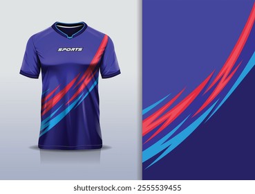 T-shirt mockup abstract stripe line jersey design for football, soccer, racing, esports, running, in blue navy red color