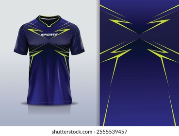 T-shirt mockup abstract stripe line jersey design for football, soccer, racing, esports, running, in blue yellow color