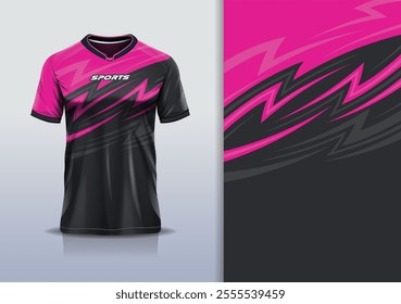 T-shirt mockup abstract stripe line jersey design for football, soccer, racing, esports, running, in pink black color