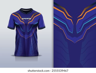 T-shirt mockup abstract stripe line jersey design for football, soccer, racing, esports, running, in blue navy orange color