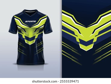 T-shirt mockup abstract stripe line jersey design for football, soccer, racing, esports, running, in blue navy yellow color