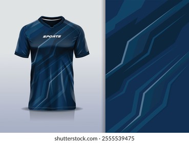 T-shirt mockup abstract stripe line jersey design for football, soccer, racing, esports, running, in blue navy color