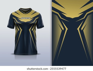 T-shirt mockup abstract stripe line jersey design for football, soccer, racing, esports, running, in blue navy gold color