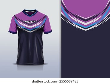 T-shirt mockup abstract stripe line jersey design for football, soccer, racing, esports, running, in blue purple white color