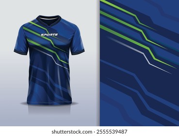 T-shirt mockup abstract stripe line jersey design for football, soccer, racing, esports, running, in blue navy green color