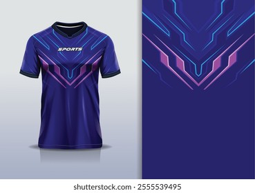 T-shirt mockup abstract stripe line jersey design for football, soccer, racing, esports, running, in blue pink color