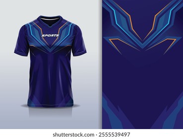 T-shirt mockup abstract stripe line jersey design for football, soccer, racing, esports, running, in blue navy orange color