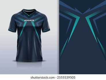 T-shirt mockup abstract stripe line jersey design for football, soccer, racing, esports, running, in blue navy green color