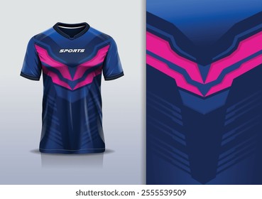 T-shirt mockup abstract stripe line jersey design for football, soccer, racing, esports, running, in blue pink color