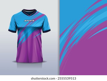 T-shirt mockup abstract stripe line jersey design for football, soccer, racing, esports, running, in blue purple color