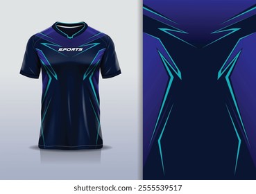 T-shirt mockup abstract stripe line jersey design for football, soccer, racing, esports, running, in blue navy color