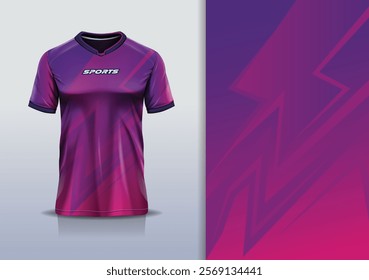 T-shirt mockup abstract stripe line jersey design for football, soccer, racing, esports, running, in purple blue  color