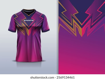 T-shirt mockup abstract stripe line jersey design for football, soccer, racing, esports, running, in purple blue  color