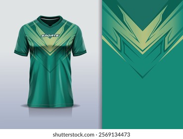 T-shirt mockup abstract stripe line jersey design for football, soccer, racing, esports, running, in green gold color