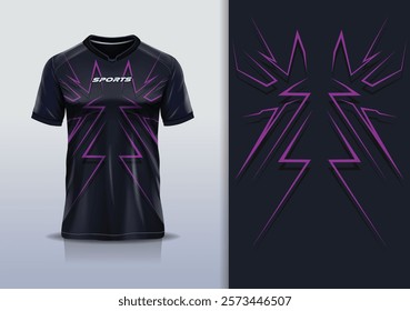 T-shirt mockup abstract stripe line jersey design for football, soccer, racing, esports, running, in purple pink black color