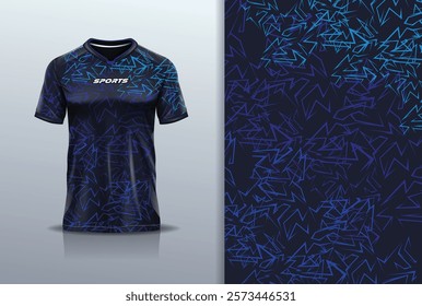 T-shirt mockup abstract stripe line jersey design for football, soccer, racing, esports, running, in blue navy color