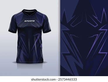 	
T-shirt mockup abstract stripe line jersey design for football, soccer, racing, esports, running, in purple color