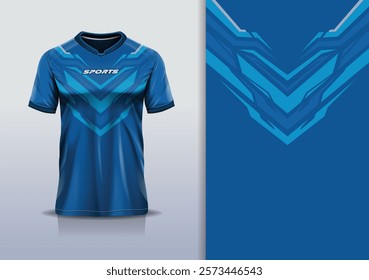 T-shirt mockup abstract stripe line jersey design for football, soccer, racing, esports, running, in blue color