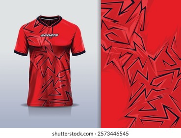 	
T-shirt mockup abstract stripe line jersey design for football, soccer, racing, esports, running, in red black color