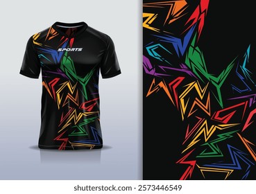 	
T-shirt mockup abstract stripe line jersey design for football, soccer, racing, esports, running, in black full color